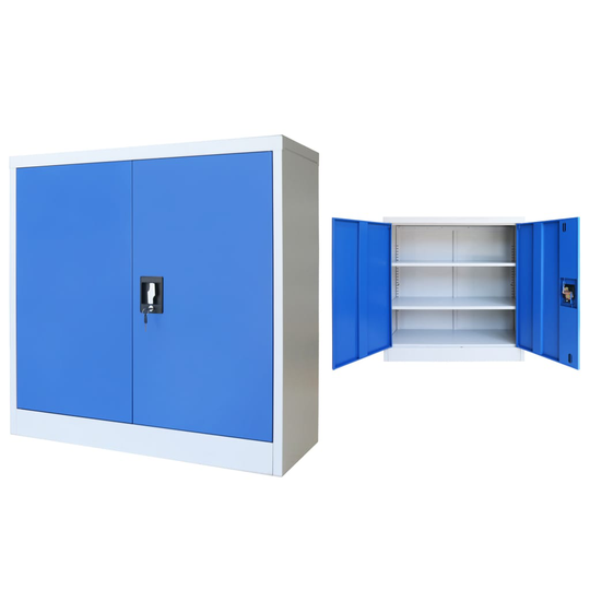vidaXL Kontorsskåp metall 90x40x90 cm grå och blå