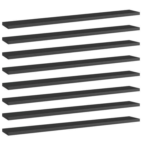 vidaXL Hyllplan 8 st svart högglans 80x10x1,5 cm spånskiva