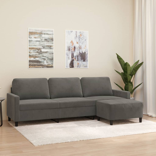 vidaXL 3-sitssoffa med fotpall Mörkgrå 210 cm sammet