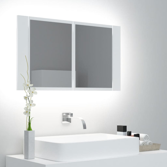vidaXL Spegelskåp med LED vit 80x12x45 cm
