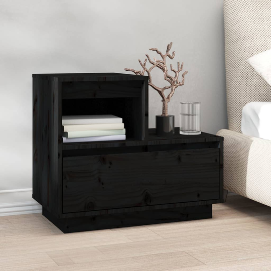 vidaXL Sängbord svart 60x34x51 cm massiv furu