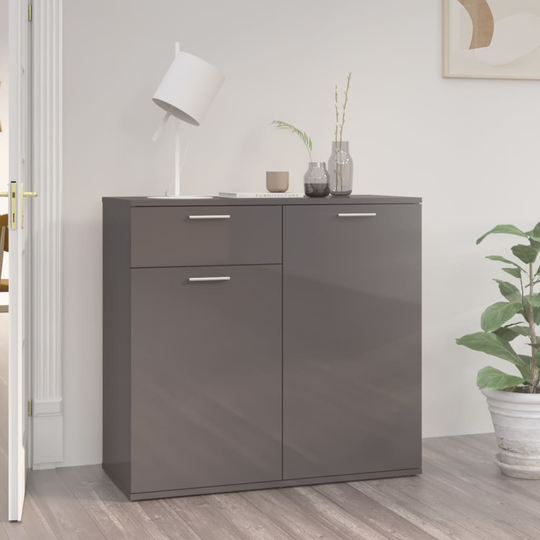 vidaXL Skänk grå högglans 80x36x75 cm spånskiva