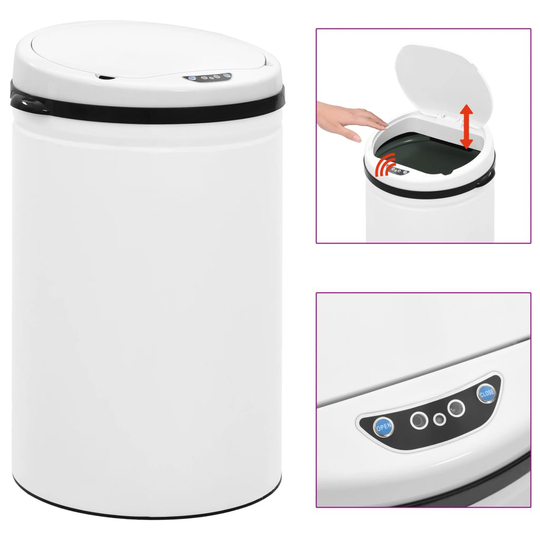 vidaXL Soptunna med automatisk sensor 30 L kolstål vit