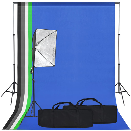 vidaXL Fotostudio med softbox-lampa och bakgrund