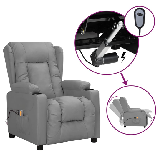 vidaXL Elektrisk massagefåtölj grå konstläder