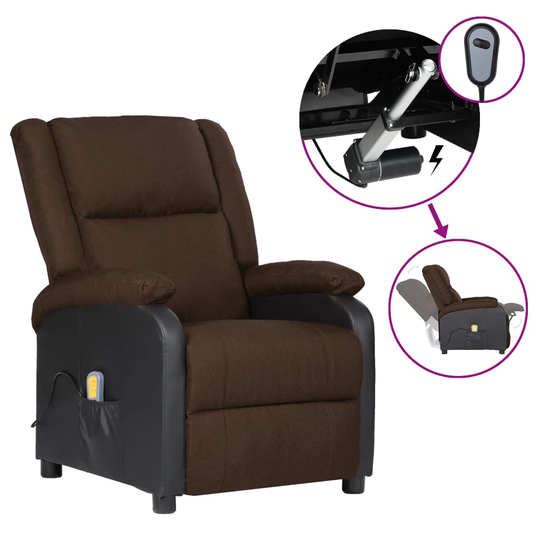 vidaXL Elektrisk massagefåtölj mörkbrun konstläder & tyg