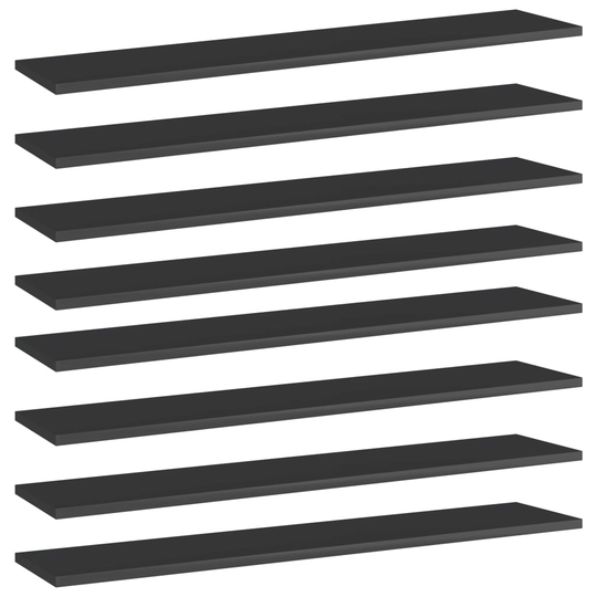 vidaXL Hyllplan 8 st svart högglans 100x20x1,5 cm spånskiva