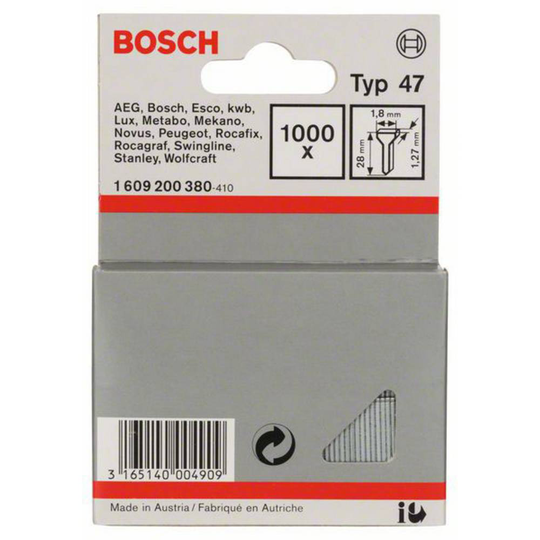 Spik, typ 47 - 1,8 x 1,27 x 28 mm 1000 st Bosch Accessories 1609200380 N/A