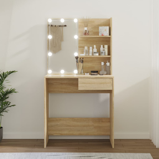 vidaXL Spegelskåp med LED sonoma-ek 74,5x40x141 cm