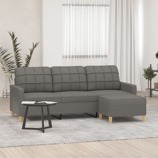 vidaXL 3-sitssoffa med fotpall Mörkgrå 180 cm tyg