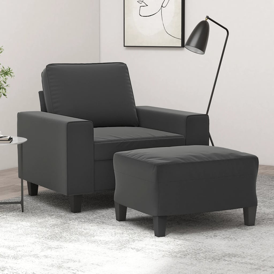 vidaXL Fåtölj med fotpall mörkgrå 60 cm mikrofibertyg