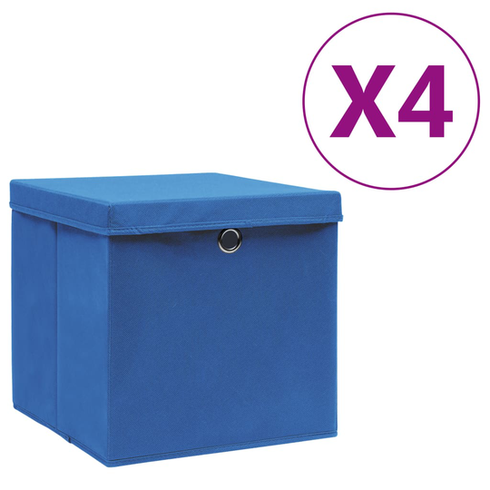 vidaXL Förvaringslådor med lock 4 st 28x28x28 cm blå