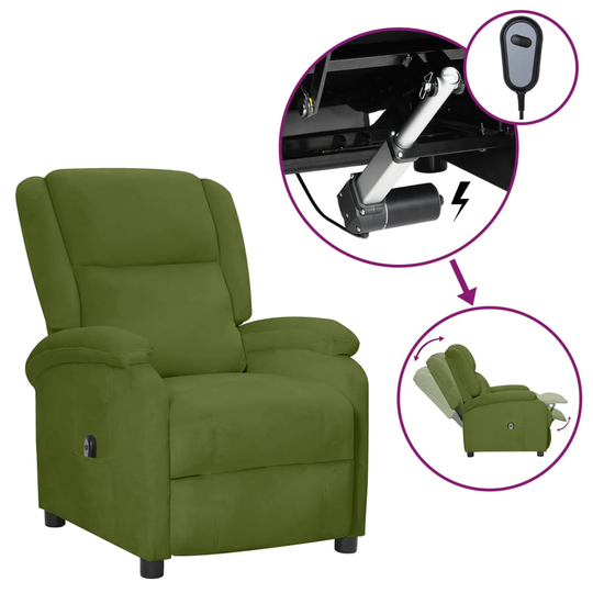 vidaXL Elektrisk reclinerfåtölj ljusgrön sammet