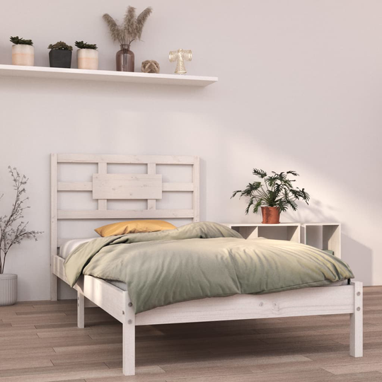 vidaXL Sängram vit massivt trä 90x190 cm enkelsäng