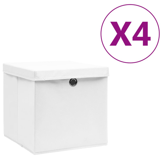 vidaXL Förvaringslådor med lock 4 st 28x28x28 cm vit