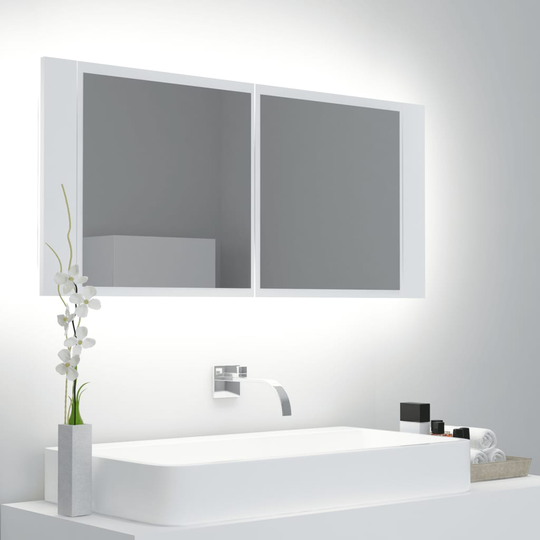 vidaXL Spegelskåp med LED vit 100x12x45 cm