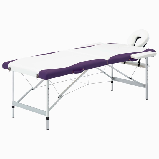vidaXL Hopfällbar massagebänk 2 sektioner aluminium vit och lila