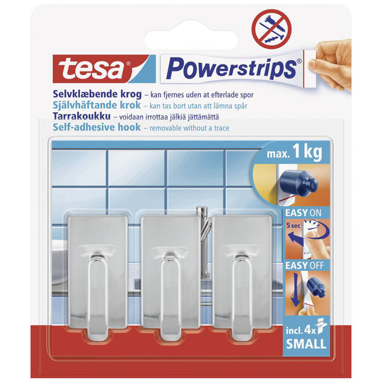 Tesa Powerstrip® krokar Small Classic Krom POWERSTRIPS® tesa Innehåll: 3 st