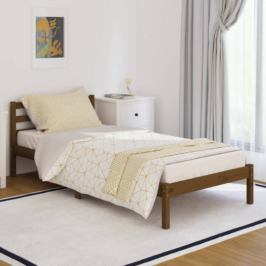 vidaXL Sängram massiv furu 90x200 cm honungsbrun