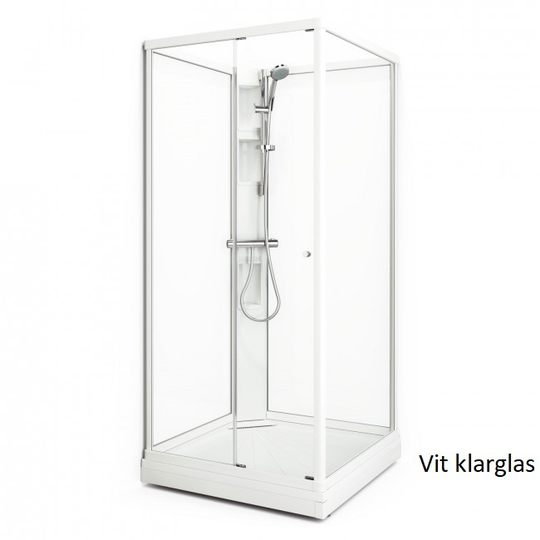 Macro Duschkabin Flow Front - Klarglas/Ice Bakvägg Vit 71 x 91