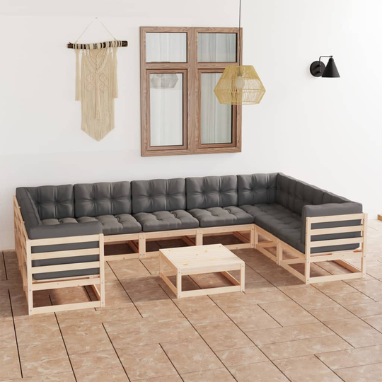 vidaXL Loungegrupp med dynor 10 delar massiv furu