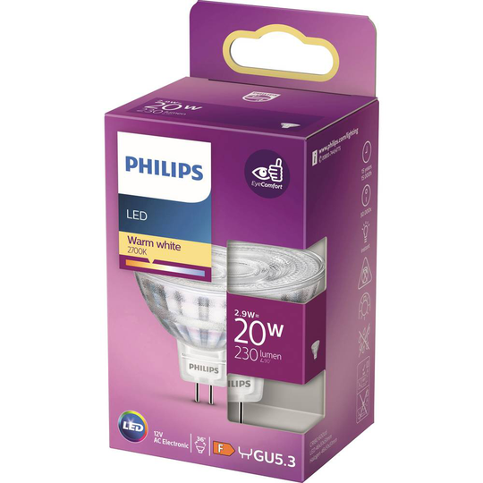 Philips Lighting LED N/A N/A 2.9 W = 20 W Varmvit (Ø x L) 51 mm x 46 mm 1 st