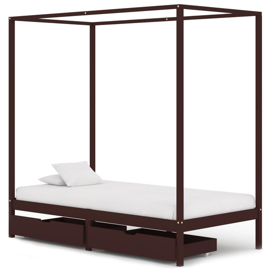 vidaXL Himmelsäng med 2 lådor mörkbrun massiv furu 90x200 cm