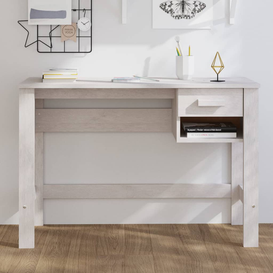 vidaXL Skrivbord vit 110x40x75 cm massiv furu