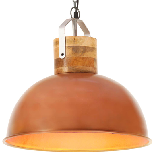vidaXL Industriell hänglampa koppar rund 42 cm E27 massivt mangoträ