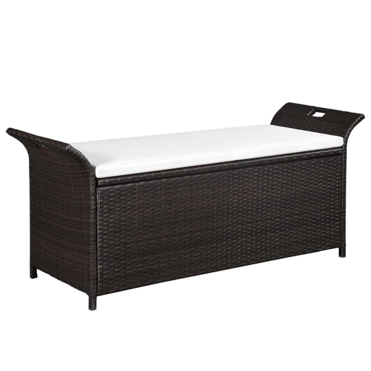 vidaXL Förvaringsbänk med dyna 138 cm konstrotting brun