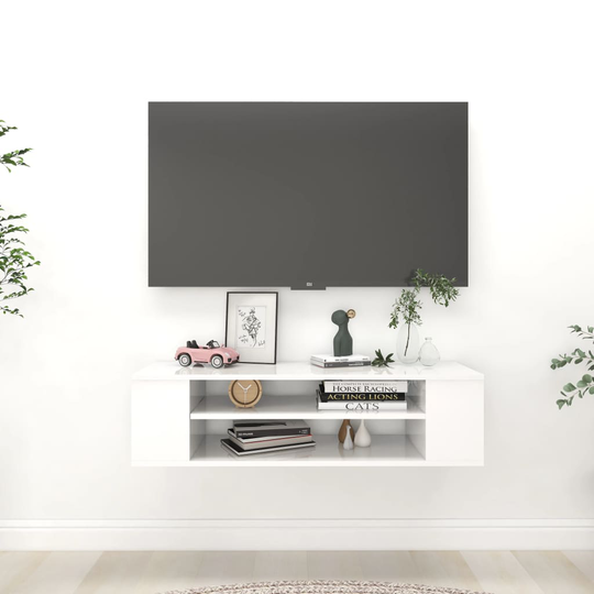 vidaXL TV-väggskåp vit högglans 100x30x26,5 cm spånskiva