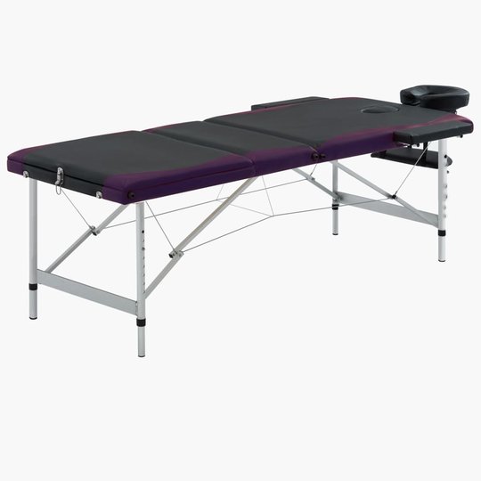vidaXL Hopfällbar massagebänk 3 sektioner aluminium svart och lila