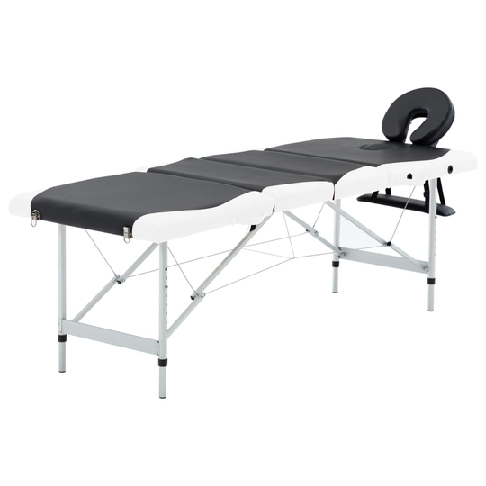 vidaXL Hopfällbar massagebänk 4 sektioner aluminium svart och vit