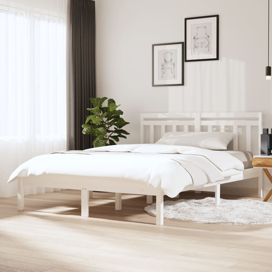 vidaXL Sängram vit massivt trä 150x200 cm