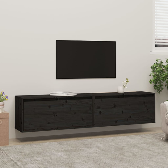vidaXL Väggskåp 2 st svart 80x30x35 cm massiv furu
