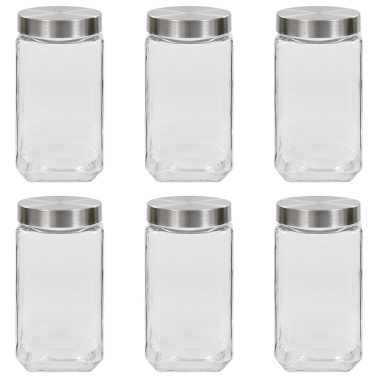 vidaXL Förvaringsburkar i glas med silvriga lock 6 st 2100 ml