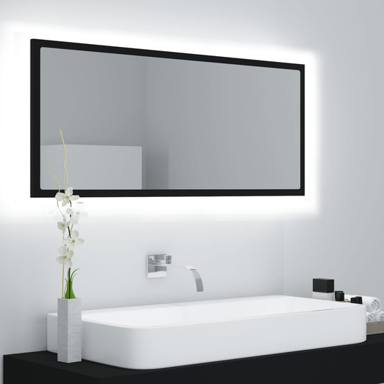 vidaXL Badrumsspegel med LED svart 100x8,5x37 cm spånskiva
