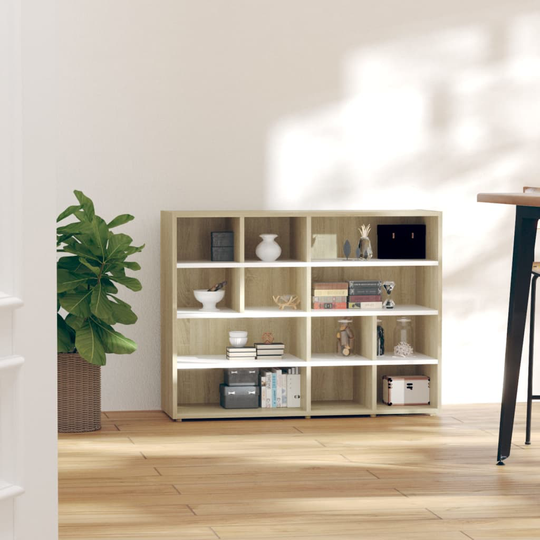 vidaXL Bokhylla vit och sonoma-ek 97x32x72 cm spånskiva