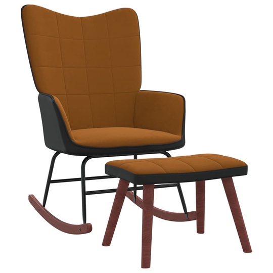 vidaXL Gungstol med fotpall brun sammet och PVC