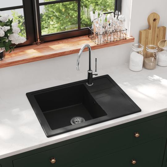 vidaXL Diskho med bräddavlopp oval svart granit