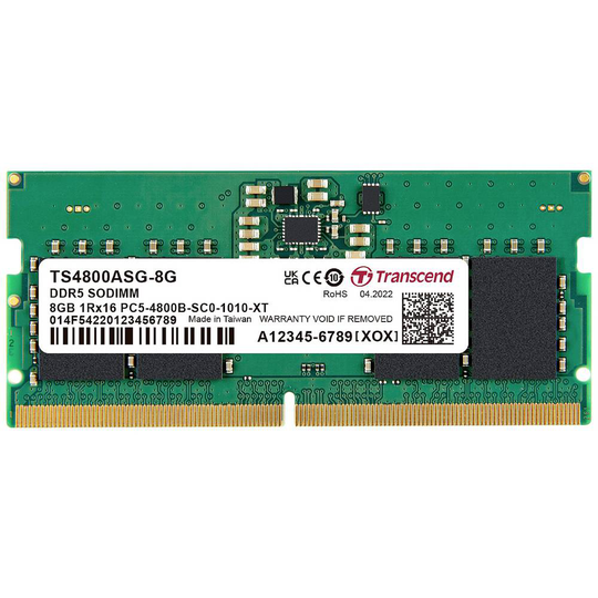 Transcend TS4800ASG-8G Internminne Laptop Modul 8 GB 1 x 8 GB DDR5-RAM 4800 MHz CL40