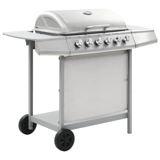 vidaXL Gasolgrill med 6 grillzoner rostfritt stål silver