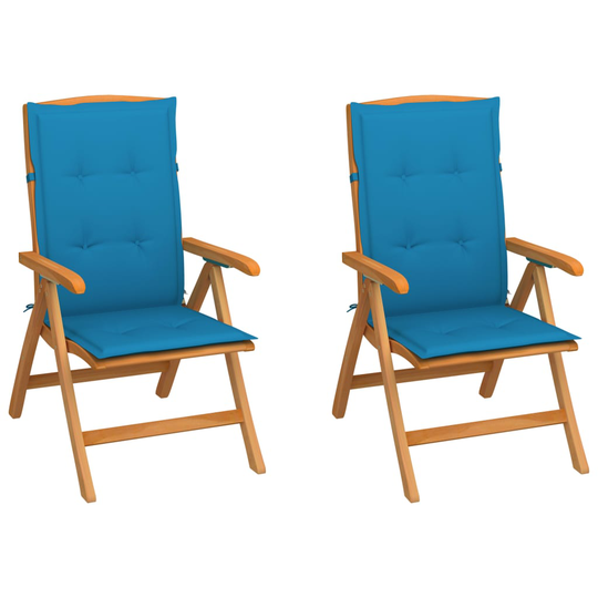 vidaXL Trädgårdsstolar 2 st med blå dynor massiv teak