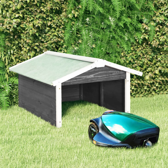 vidaXL Garage för robotgräsklippare 72x87x50 cm grå och vit granträ