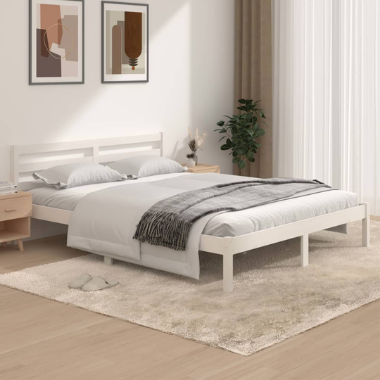 vidaXL Sängram massiv furu 150x200 cm vit 5FT