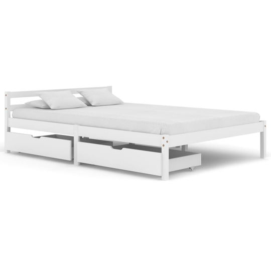 vidaXL Sängram med 2 lådor vit massiv furu 140x200 cm