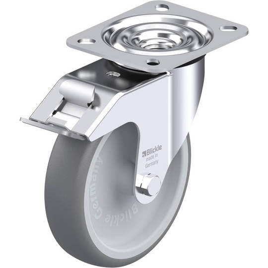 Blickle 605592 Apparat-länkhjul, Ø 125 mm med fixering Utförande Länkhjul med fästplatta och stopp-fix-bromsar