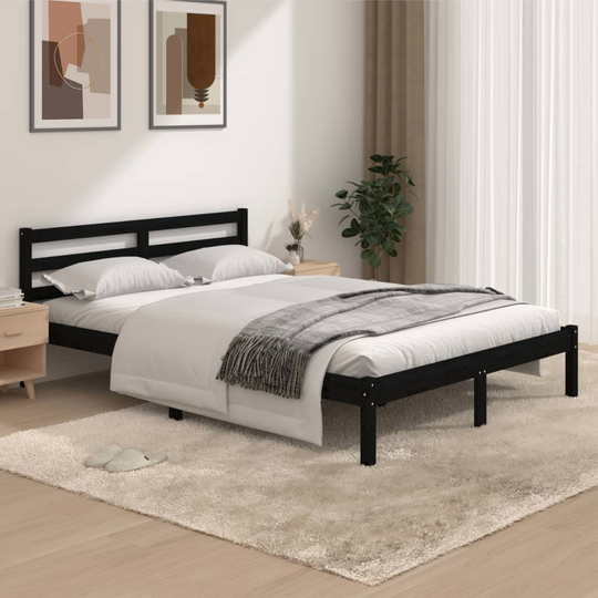 vidaXL Sängram massiv furu 135x190 cm svart 4FT6
