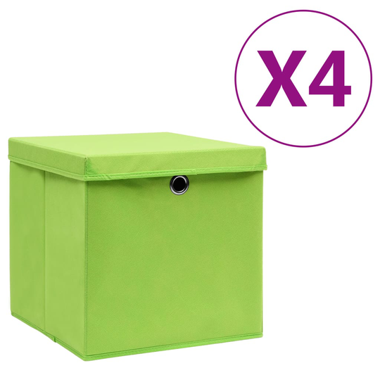 vidaXL Förvaringslådor med lock 4 st 28x28x28 cm grön