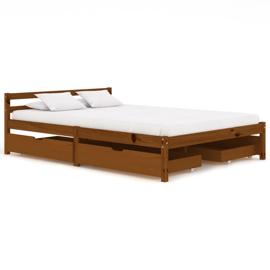 vidaXL Sängram med 4 lådor honungsbrun massiv furu 140x200 cm